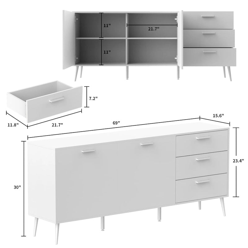 Buffet avec 3 tiroirs et 2 portes, expresso/blanc