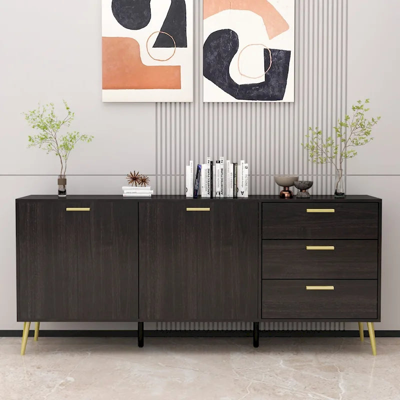 Buffet avec 3 tiroirs et 2 portes, expresso/blanc