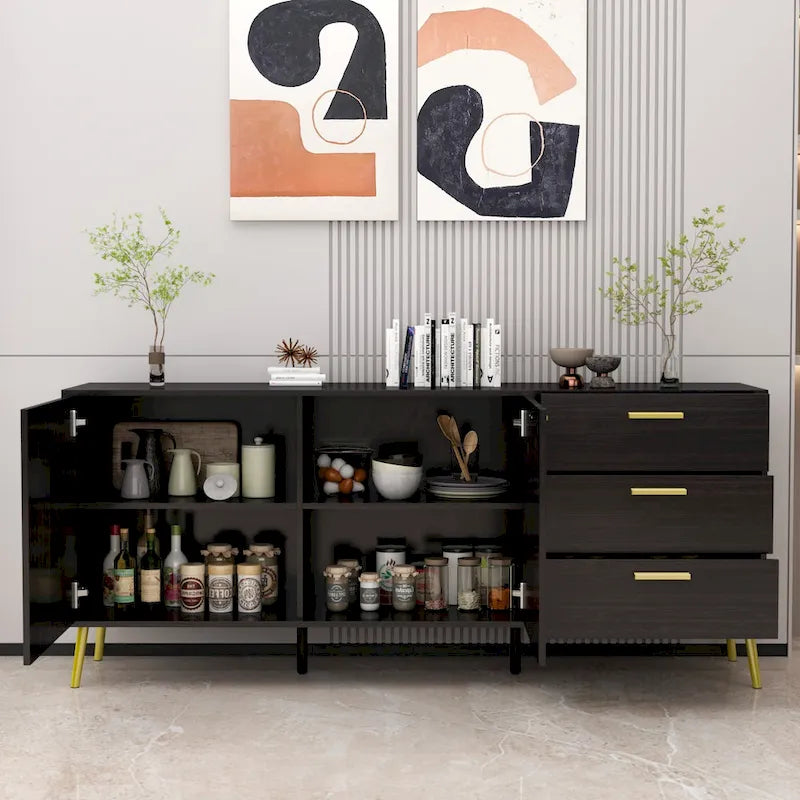 Buffet avec 3 tiroirs et 2 portes, expresso/blanc