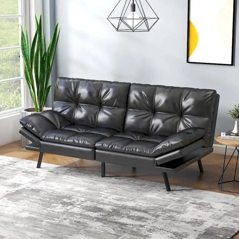 Canapé-lit futon avec mousse à mémoire de forme et accoudoirs réglables pour les petits espaces