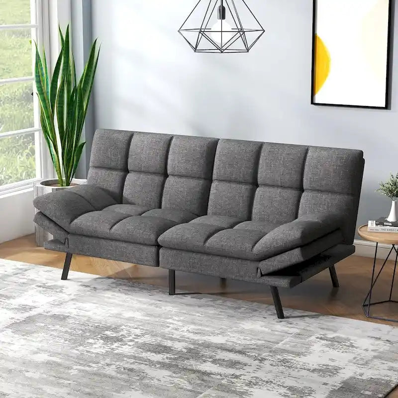 Canapé-lit futon avec mousse à mémoire de forme et accoudoirs réglables pour les petits espaces