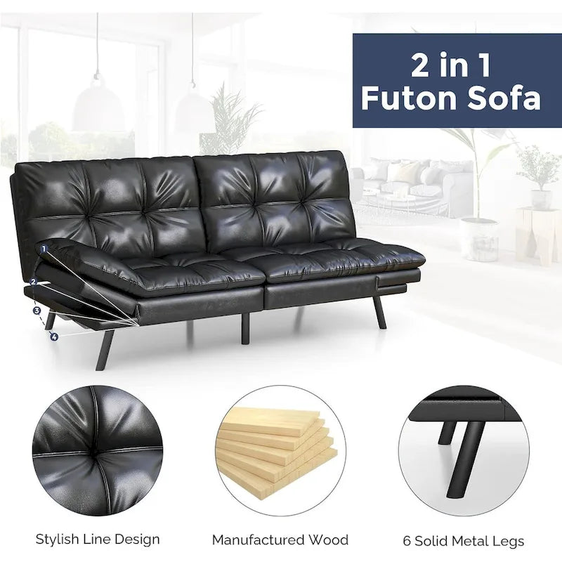 Canapé-lit futon avec mousse à mémoire de forme et accoudoirs réglables pour les petits espaces