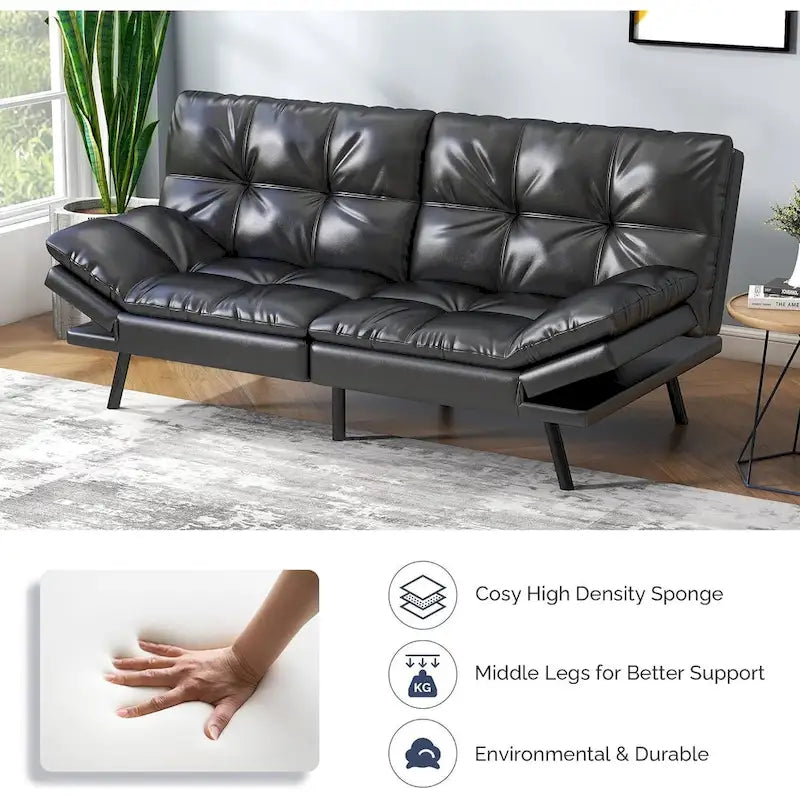 Canapé-lit futon avec mousse à mémoire de forme et accoudoirs réglables pour les petits espaces