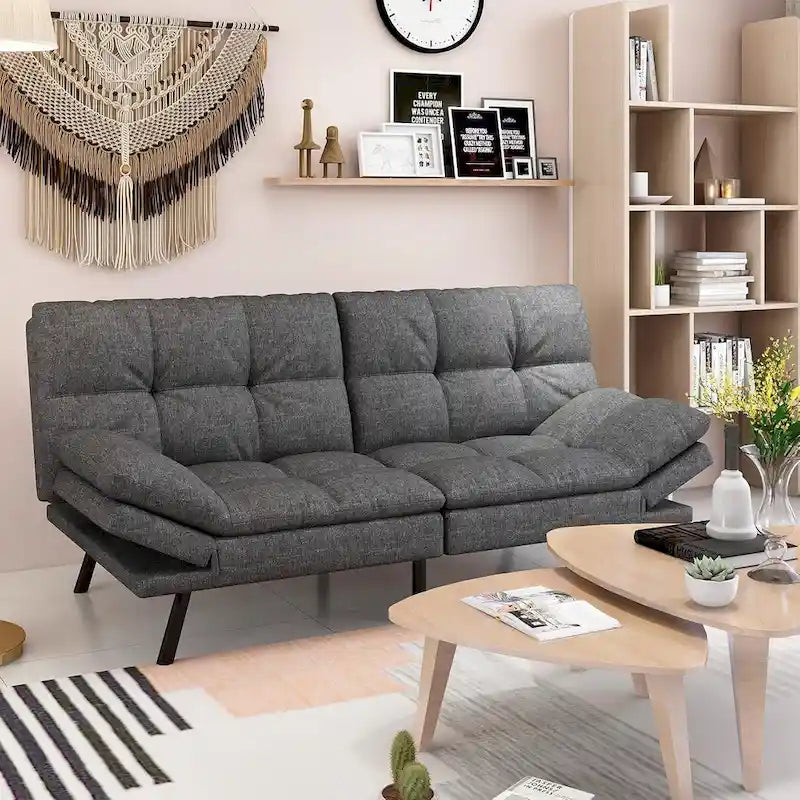 Canapé-lit futon avec mousse à mémoire de forme et accoudoirs réglables pour les petits espaces