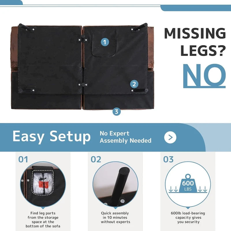 Canapé-lit futon avec mousse à mémoire de forme et accoudoirs réglables pour les petits espaces