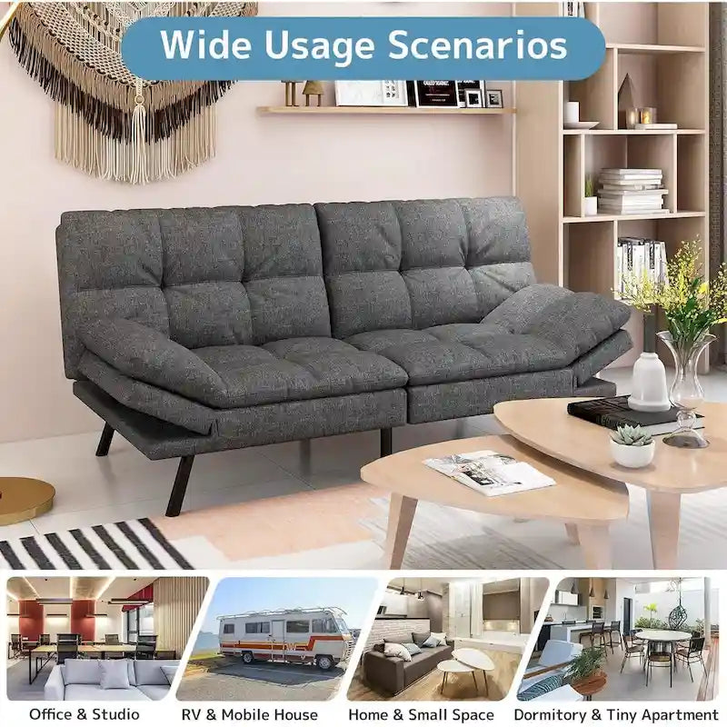 Canapé-lit futon avec mousse à mémoire de forme et accoudoirs réglables pour les petits espaces