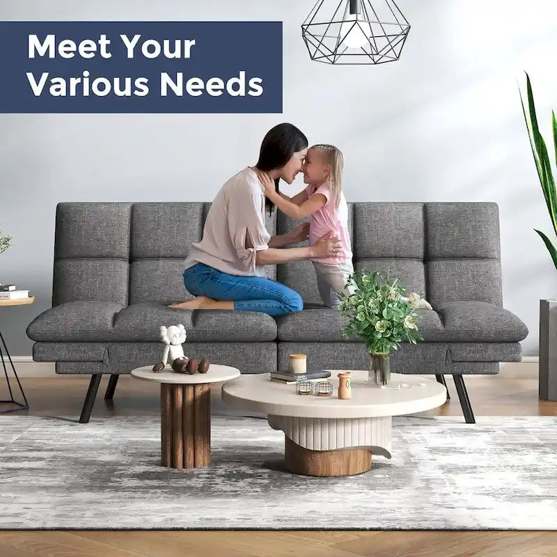 Canapé-lit futon avec mousse à mémoire de forme et accoudoirs réglables pour les petits espaces