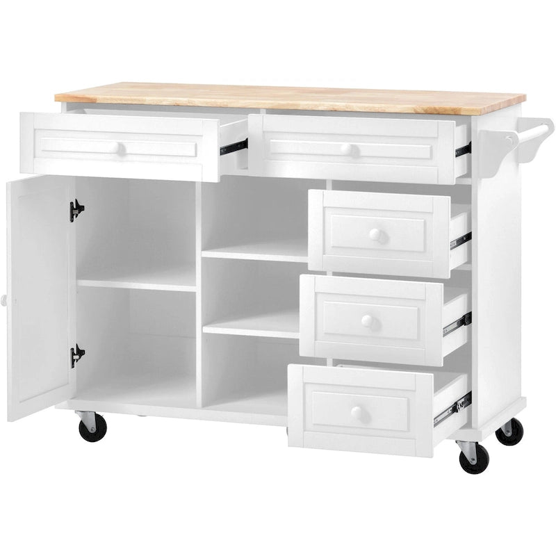 Îlot de cuisine roulant de 134,1 cm avec rangement et 5 tiroirs
