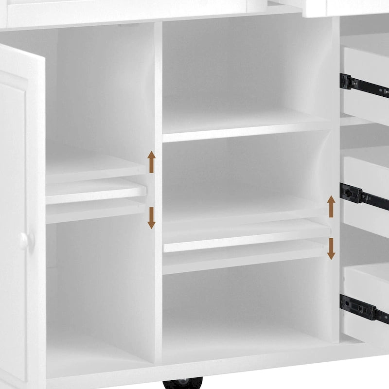 Îlot de cuisine roulant de 134,1 cm avec rangement et 5 tiroirs