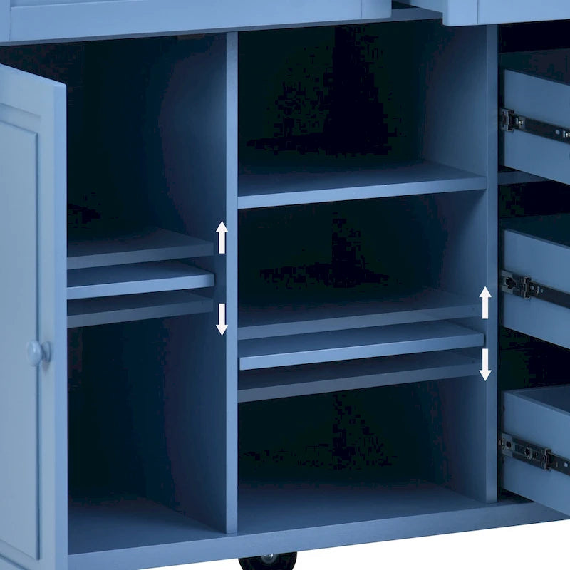 Îlot de cuisine roulant de 134,1 cm avec rangement et 5 tiroirs