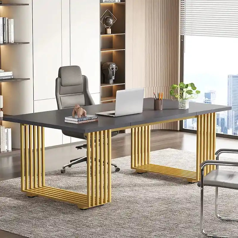 Bureau de direction moderne de 70,9 pouces avec pieds en métal doré