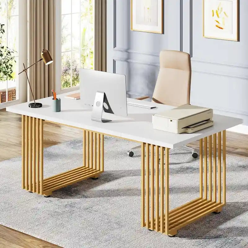 Bureau de direction moderne de 70,9 pouces avec pieds en métal doré