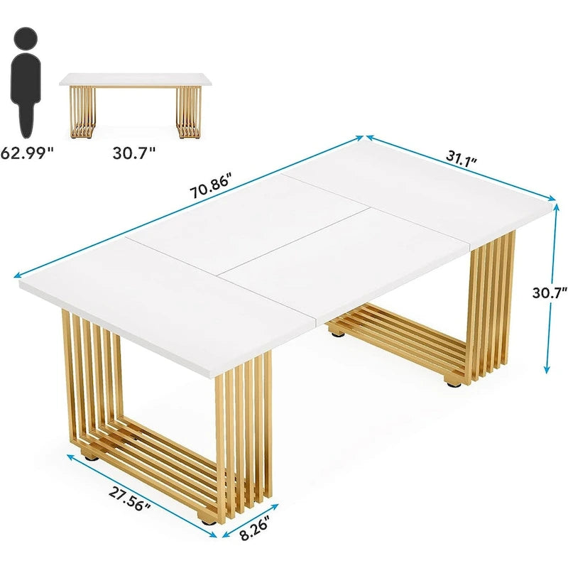 Bureau de direction moderne de 70,9 pouces avec pieds en métal doré