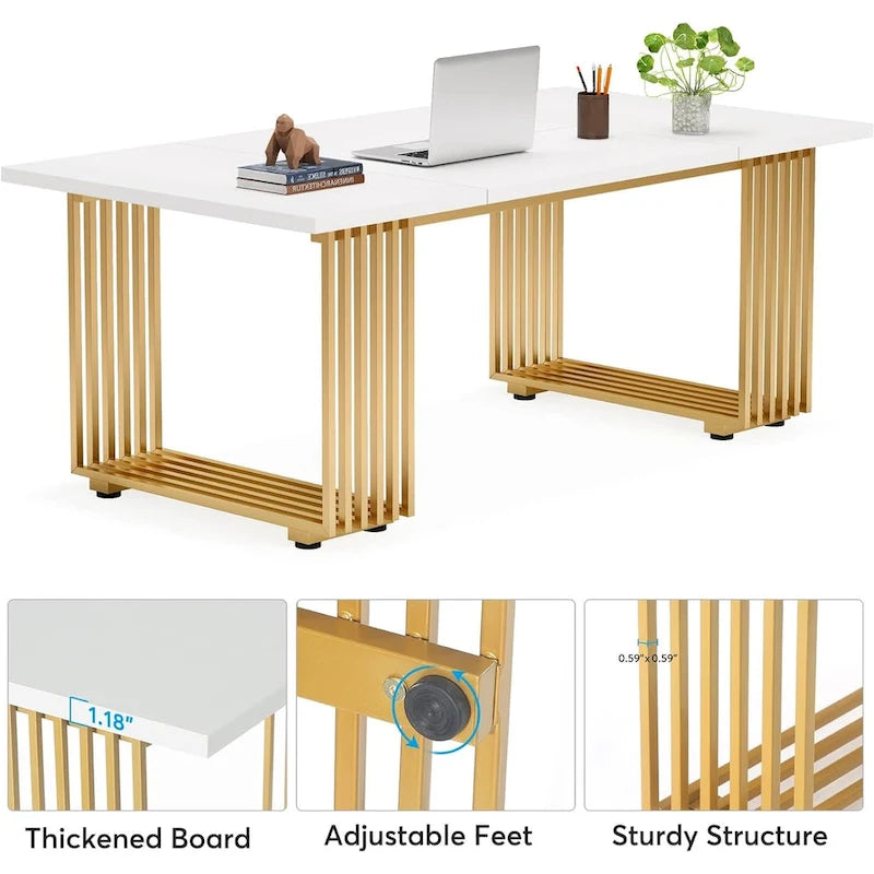 Bureau de direction moderne de 70,9 pouces avec pieds en métal doré