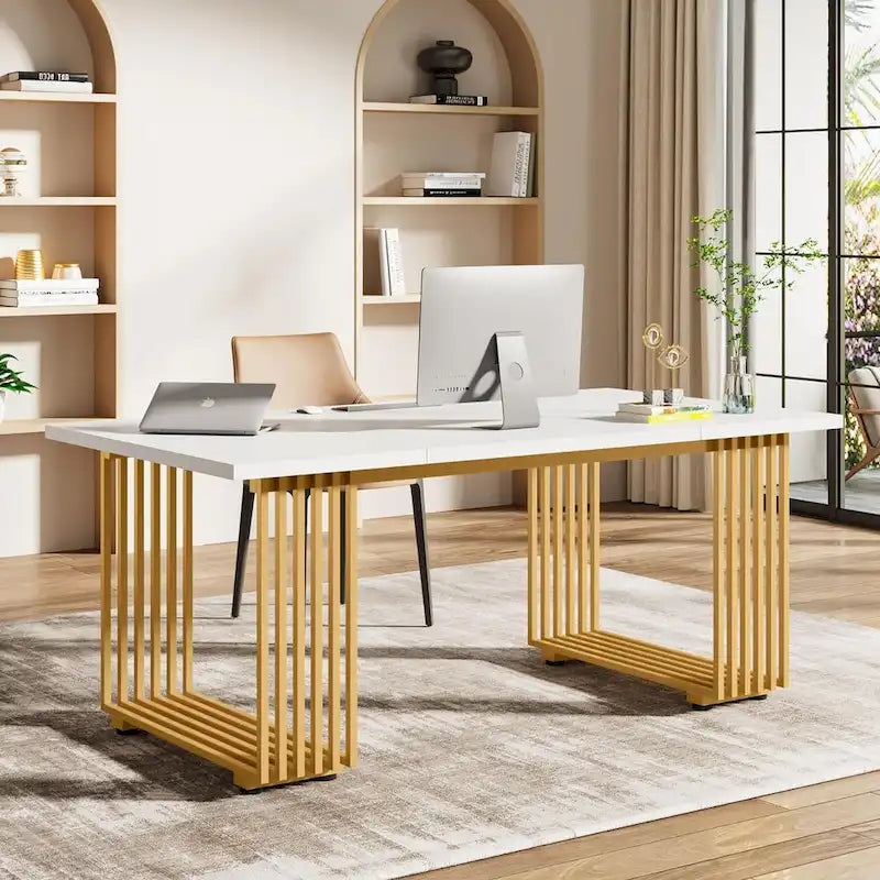 Bureau de direction moderne de 70,9 pouces avec pieds en métal doré