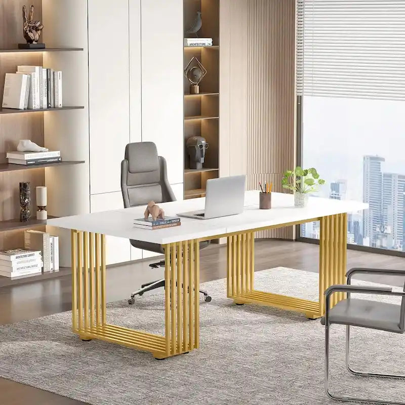 Bureau de direction moderne de 70,9 pouces avec pieds en métal doré