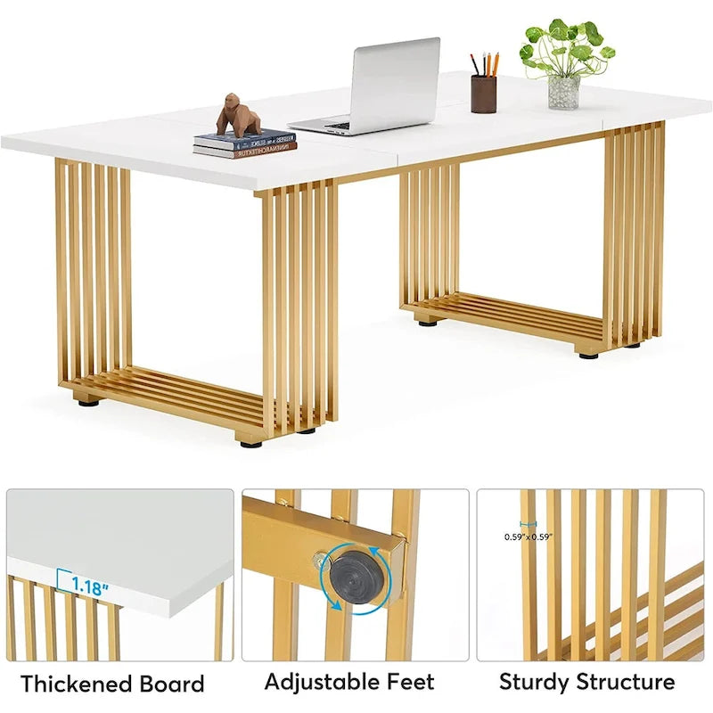 Bureau de direction moderne de 70,9 pouces avec pieds en métal doré