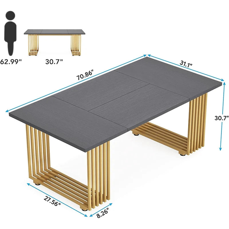 Bureau de direction moderne de 70,9 pouces avec pieds en métal doré