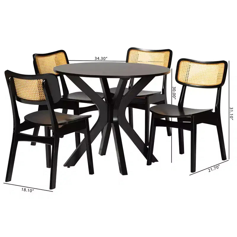 Baxton Studio Linnet Mid-Century Modern Wood and Rattan 5-Piece Dining Set