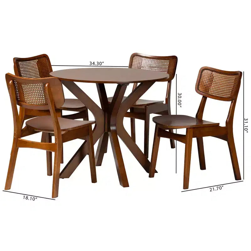 Baxton Studio Linnet Mid-Century Modern Wood and Rattan 5-Piece Dining Set