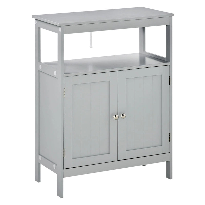 Meuble de rangement de salle de bain moderne sur pied avec portes et étagère ouverte, Gris