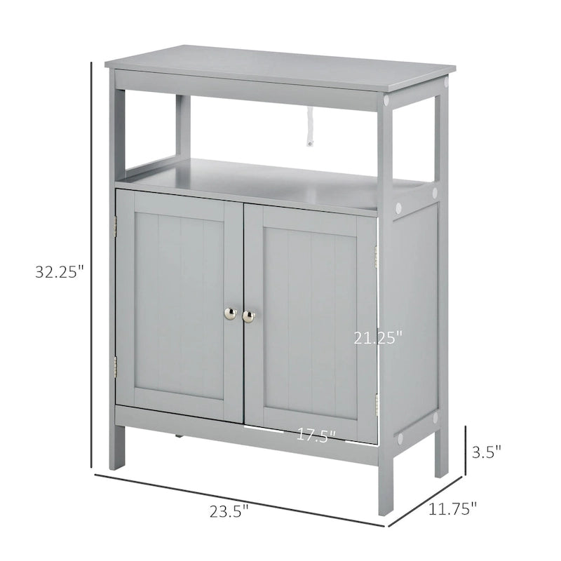 Meuble de rangement de salle de bain moderne sur pied avec portes et étagère ouverte, Gris
