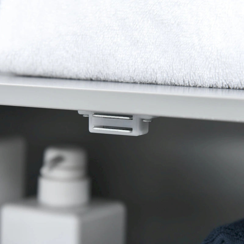 Meuble de rangement de salle de bain moderne sur pied avec portes et étagère ouverte, Gris