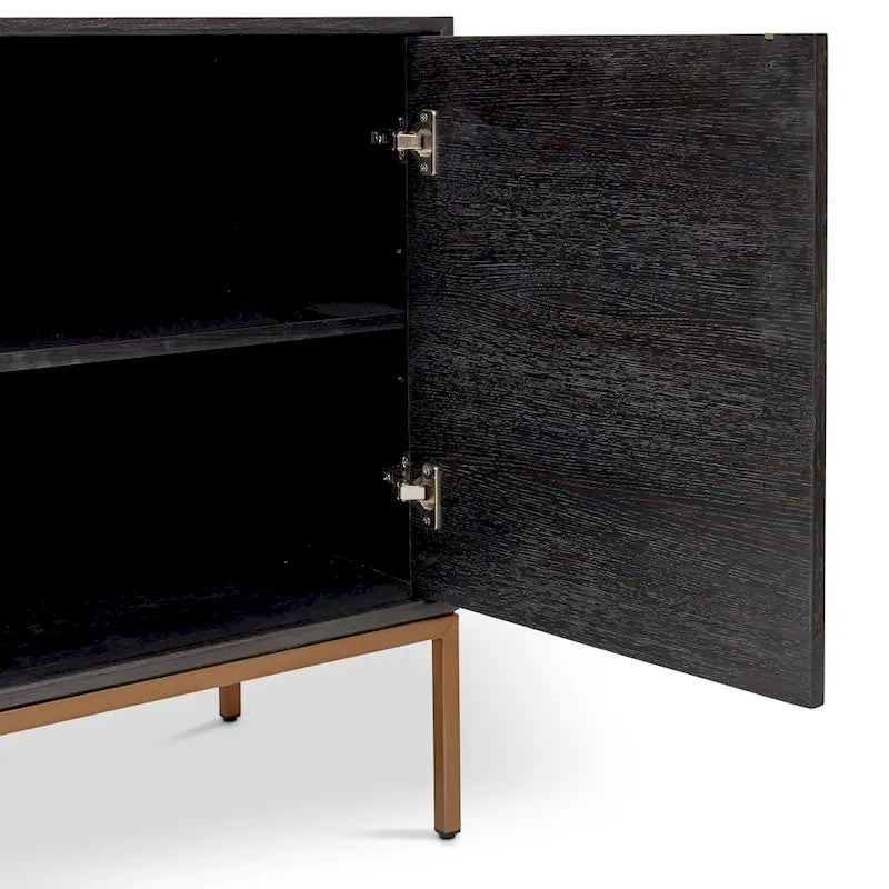 Buffet moderne en placage de chêne avec pieds en acier inoxydable