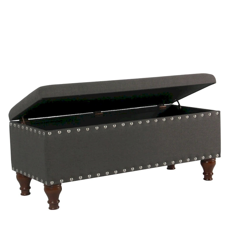 Banc de rangement en lin capitonné avec garniture cloutée
