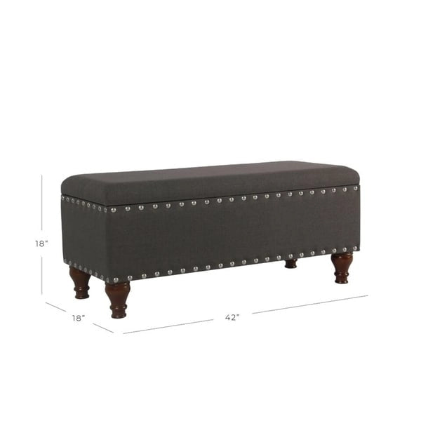 Banc de rangement en lin capitonné avec garniture cloutée