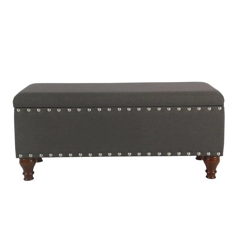 Banc de rangement en lin capitonné avec garniture cloutée