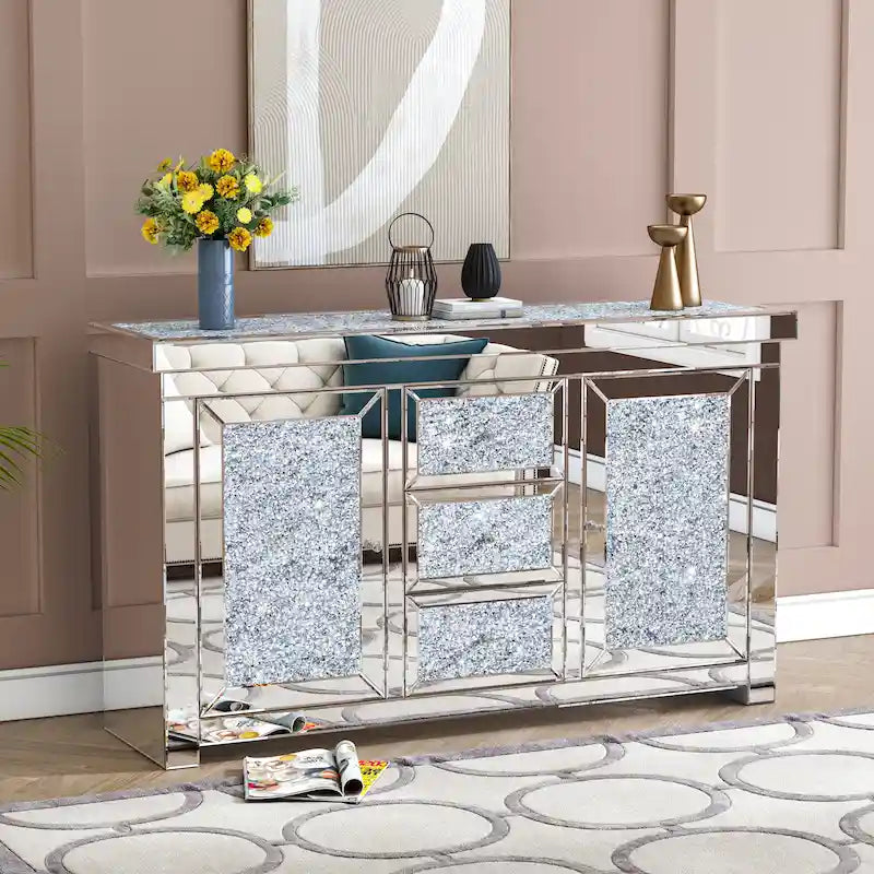 Buffet/commode d'appoint Glamour Miroir Diamant 3 Tiroirs