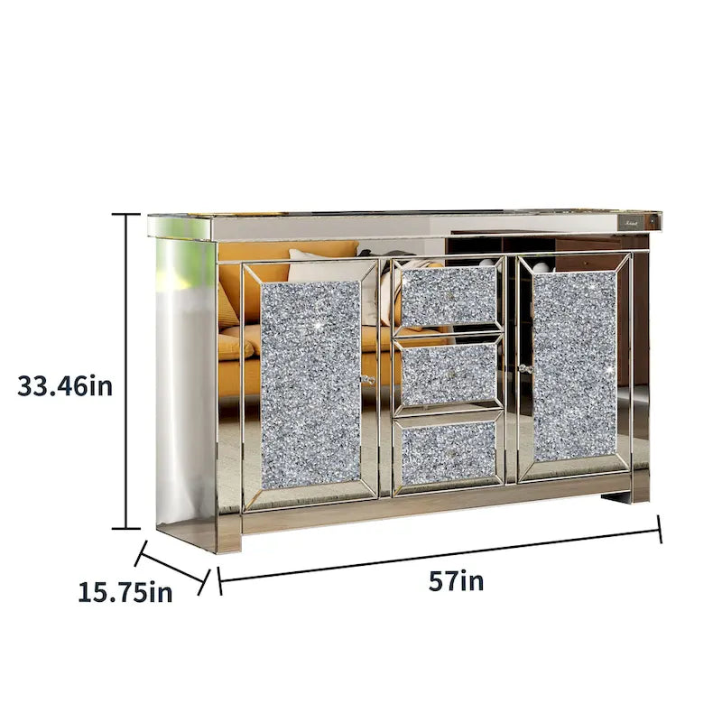 Buffet/commode d'appoint Glamour Miroir Diamant 3 Tiroirs