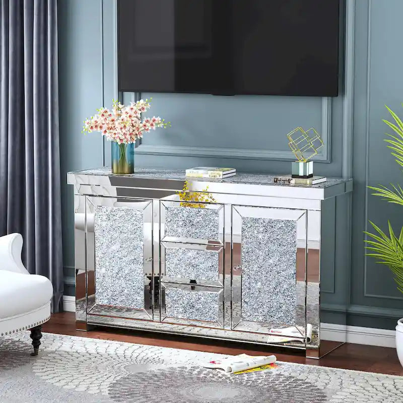 Buffet/commode d'appoint Glamour Miroir Diamant 3 Tiroirs