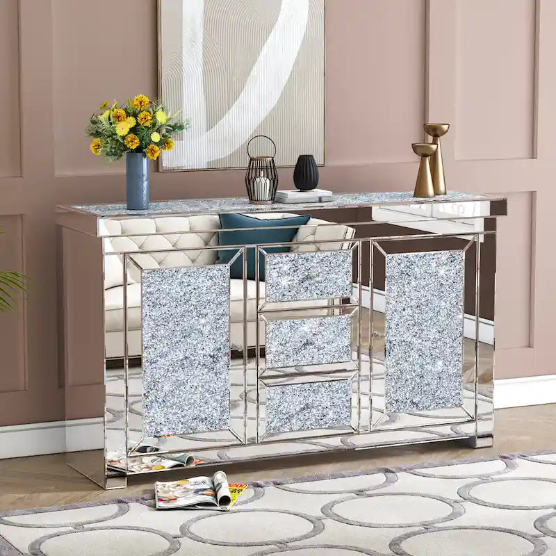 Buffet/commode d'appoint Glamour Miroir Diamant 3 Tiroirs