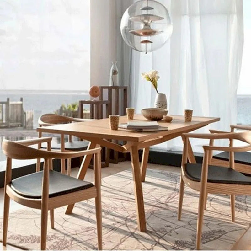 Fauteuil Mid-Century Modern en chêne massif avec cuir PU