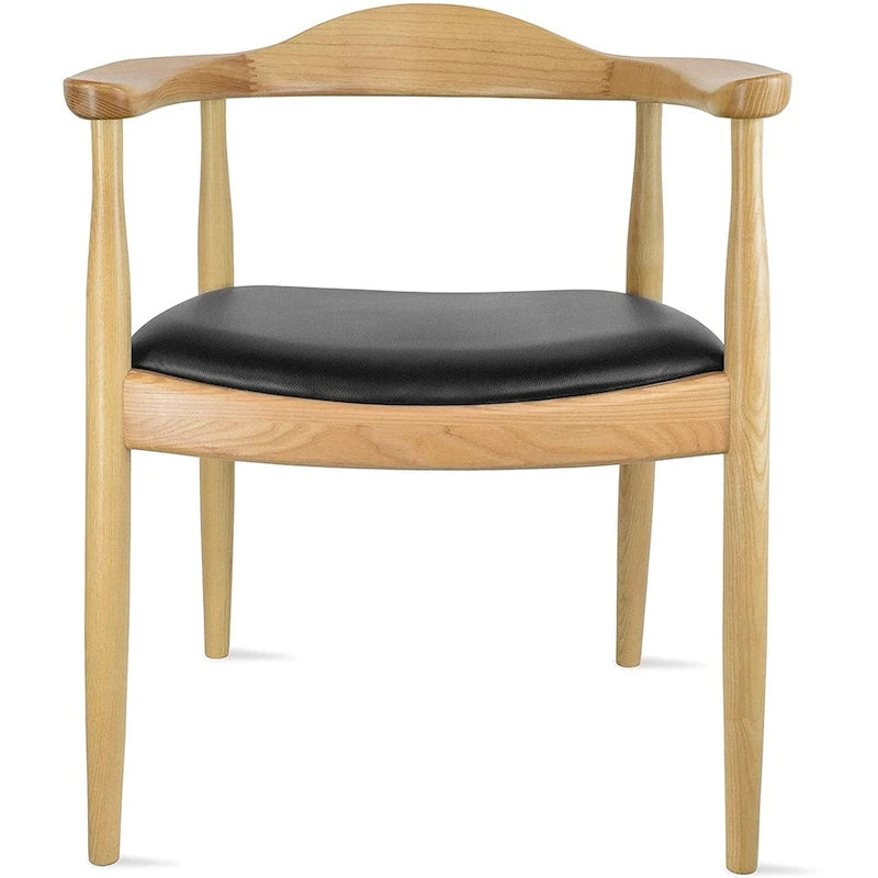 Fauteuil Mid-Century Modern en chêne massif avec cuir PU