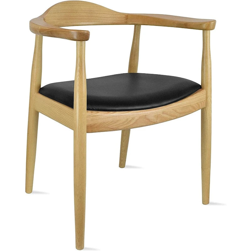 Fauteuil Mid-Century Modern en chêne massif avec cuir PU