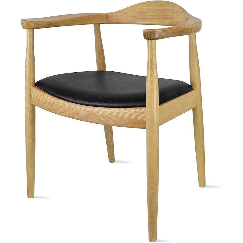 Fauteuil Mid-Century Modern en chêne massif avec cuir PU