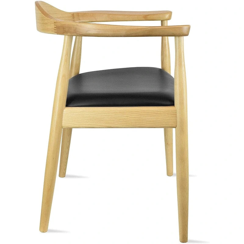 Fauteuil Mid-Century Modern en chêne massif avec cuir PU