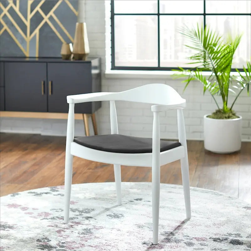 Fauteuil Mid-Century Modern en chêne massif avec cuir PU