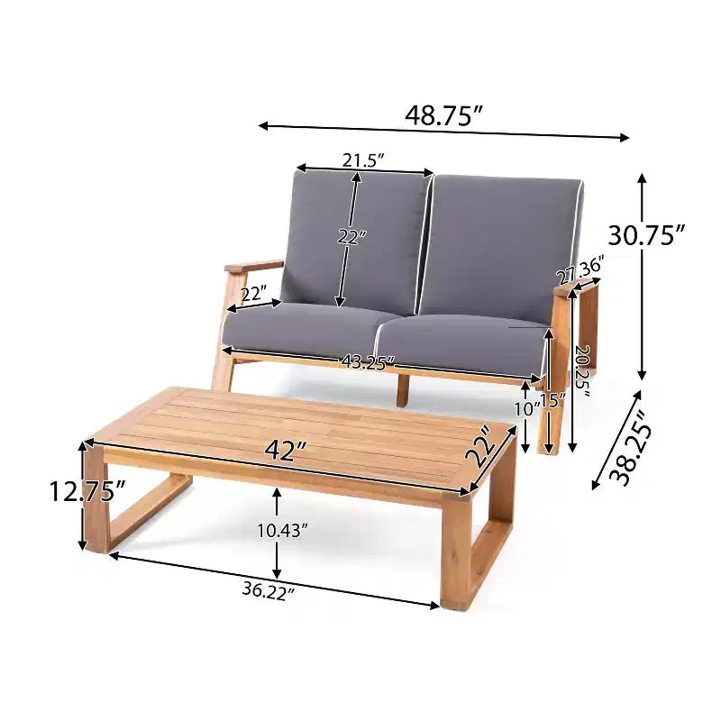 Christopher Knight Home Paloma Outdoor Acacia Wood Loveseat and Table Set with Cushions