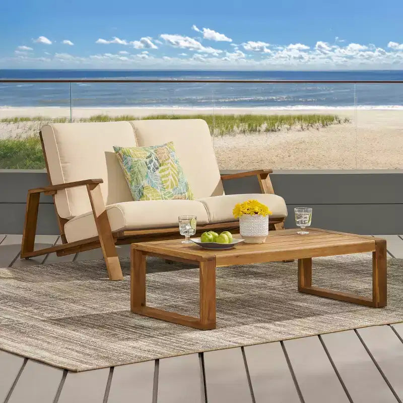 Christopher Knight Home Paloma Outdoor Acacia Wood Loveseat and Table Set with Cushions