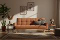 Kori 78 Inch Sofa Futon Bed with Tufted Back, Angled Legs, Orange Fabric