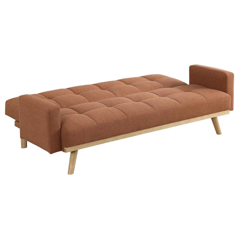 Canapé-lit futon de 78 pouces avec dossier capitonné et pieds inclinés, tissu orange
