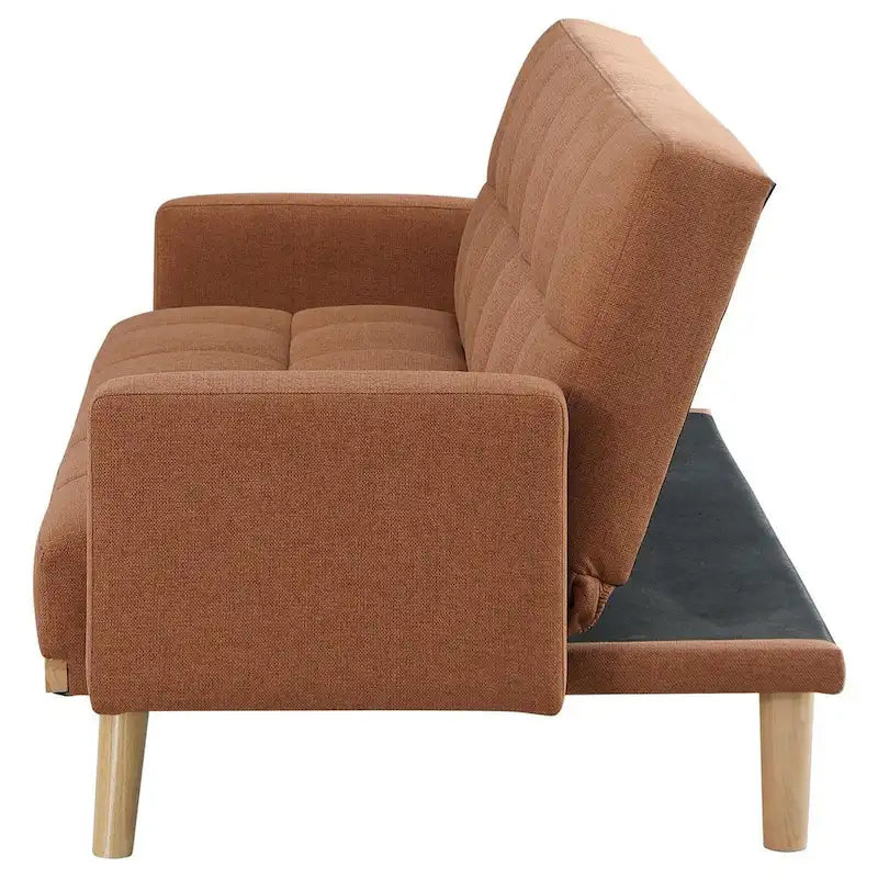 Canapé-lit futon de 78 pouces avec dossier capitonné et pieds inclinés, tissu orange