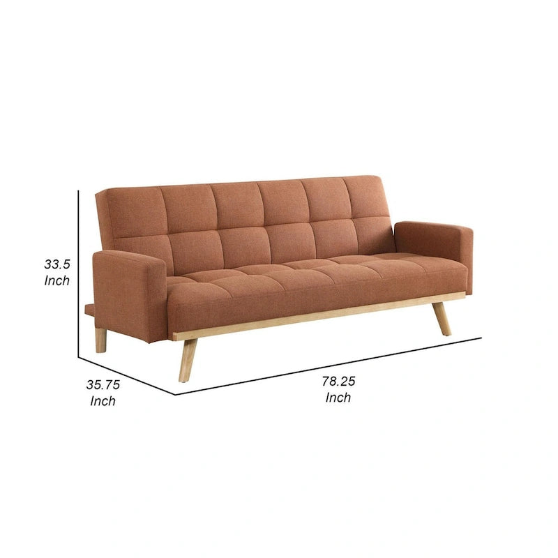 Canapé-lit futon de 78 pouces avec dossier capitonné et pieds inclinés, tissu orange