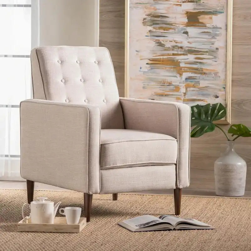 Fauteuil inclinable en tissu de style Mid-Century avec pieds en bouleau