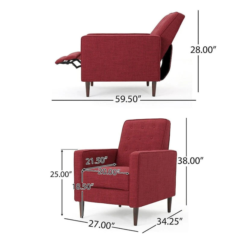 Fauteuil inclinable en tissu de style Mid-Century avec pieds en bouleau
