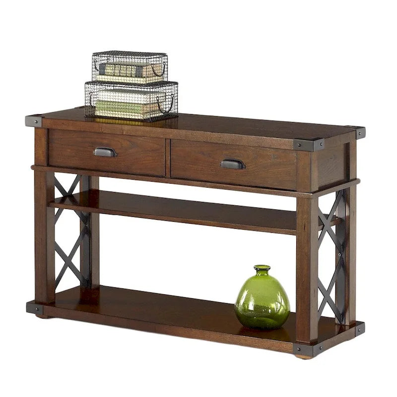 Tables d'appoint rustiques en frêne vintage avec rangement
